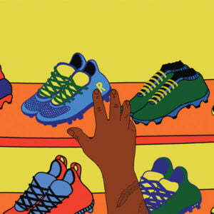 Lizzie King has illustrated Raheem Sterling picking lucky boots for Gillette. (Animation/Motion Graphics, illustrator, The Artworks)