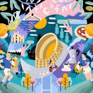 Marta Cubeddu scores with collaboration with Rugby World Cup (Bright Group, illustrator)