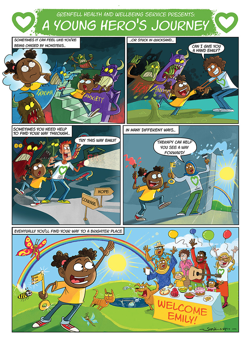 STEVE MAY’S COMIC STRIP FOR GRENFELL (Arena Illustration, illustrator)