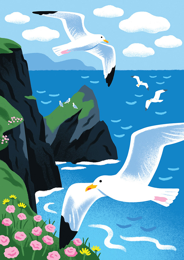 Gulls LOW – Lucy Davey for Flock Cards (Design Projects, illustrator, The Artworks) Lucy Davey for Flock Cards (Design Projects, illustrator, The Artworks)